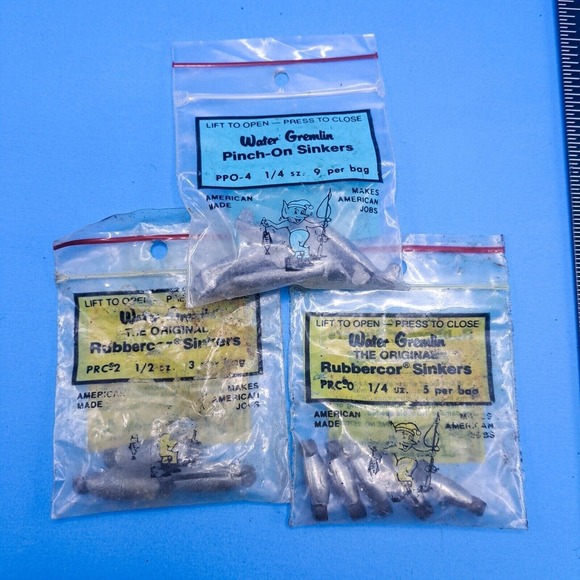 Water Gremlin Fishing Weights Sinkers Pinch-On Rubbercor Assorted Sizes USA Made - Picture 1 of 16